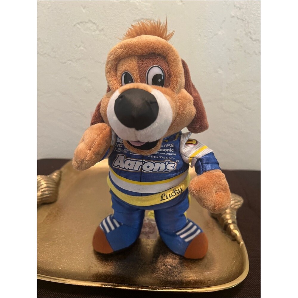 #2091**Lucky Dog Plush Toy in Brown and Blue